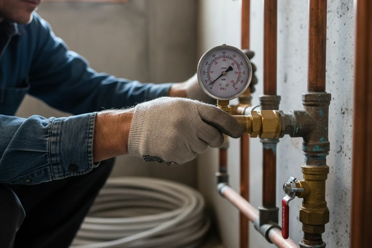 Pressure testing a repaired line during Water Line Repair in Columbus